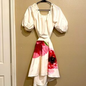 Express dress- puff sleeve. Semi backless. Worn once. Size S